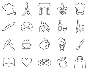 France Country & Culture Icons Black & White Thin Line Set Big