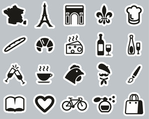 France Country & Culture Icons Black & White Sticker Set Big