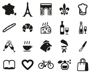 France Country & Culture Icons Black & White Set Big