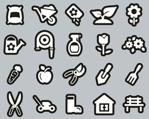 Gardening & Gardening Tools Icons White On Black Sticker Set Big