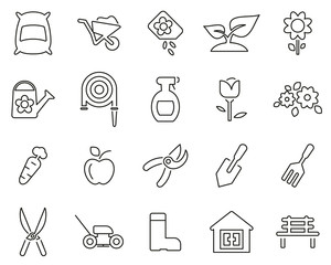 Gardening & Gardening Tools Icons Black & White Thin Line Set Big