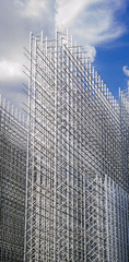 Vertical panorama of a high bay warehouse under construction