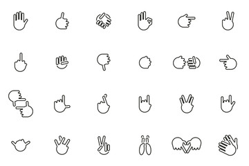 Hand Signs & Hand Gestures Icons Black & White Thin Line Set Big