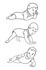 Set of hand drawn adorable baby line silhouette, stylized ink illustration. Cute simple vector collection. Perfect for cards, posters, design, booklet, website, article, baby shower