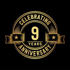 9 years anniversary celebration logotype. Vector and illustration.