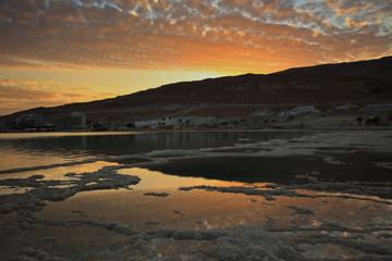 Beautiful sunset in the Dead Sea.