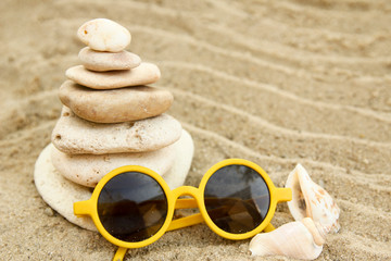 Seashells on sand background