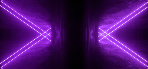 Cyberpunk Neon Laser Sci Fi Futuristic Beams Glowing Purple Violet Background Concrete Grunge Garage Underground Club Stage Show Retro 3D Rendering