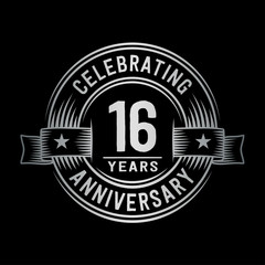 16 years anniversary celebration logotype. Vector and illustration.