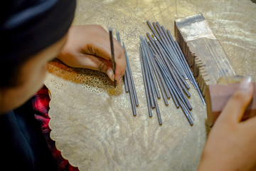 Process of making Wayang shadow puppet