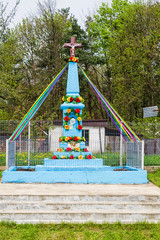 ROZTOCZE, POLAND - MAY 03, 2016: Wayside shrine on the side of the road in Roztocze, Poland