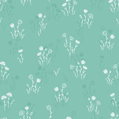 Cute hand drawn meadow seamless pattern, doodle floral background, great for textiles, banners, wallpapers, wrapping - vector design