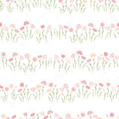 Cute hand drawn meadow seamless pattern, doodle floral background, great for textiles, banners, wallpapers, wrapping - vector design