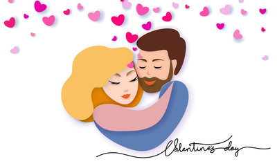Happy Valentine Day card with hugging couple