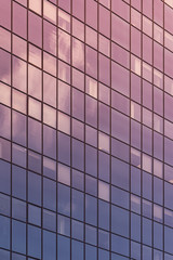 Afternoon lights reflected on the glass facade of an office building