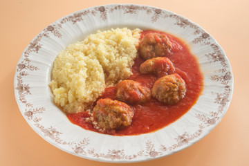 Meatballs with typical Moroccan couscous