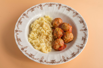 Meatballs with typical Moroccan couscous