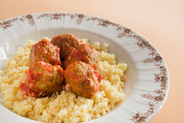 Meatballs with typical Moroccan couscous
