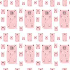 Geometric cute animals seamless pattern with Pigs. Vector collection perfect for childish decoration clothes, patterns, stickers, cards, fabric, textile, t-shirt, blanket