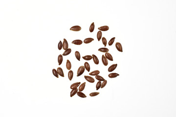 flax seeds isolated on white background, top view