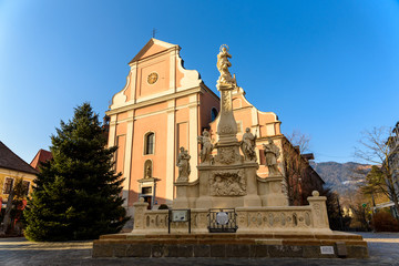 Frohnleiten panorama small town above Mur river in Styria,Austria. Famous travel destination.