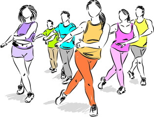 FITNESS ZUMBA DANCERS VECTOR ILLUSTRATION