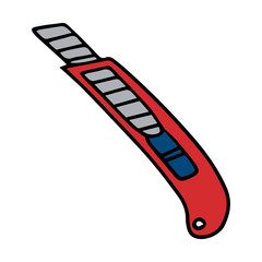 stationery knife in doodle style. Color vector illustration. Knife with interchangeable blade for cutting and creativity.