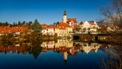 Obraz premium Frohnleiten small town above Mur river in Styria,Austria. Famous travel destination.