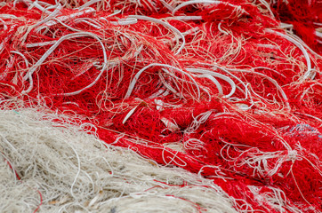red fishing net in bulk