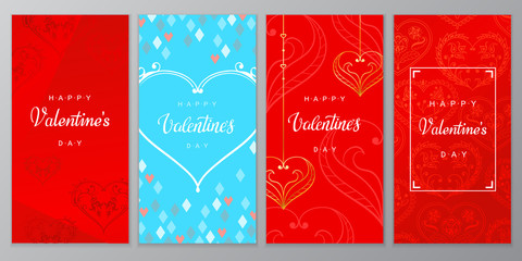 Valentine's Day Poster set. Vector illustration of Valentine's Day Background with golden hearts.
