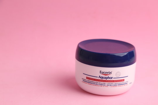 Zaragoza, January 17, 2020, boat of skin cream, Eucerin brand