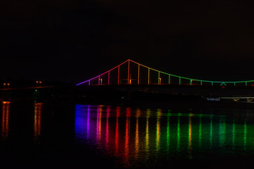 Night view of bridge on Dnipro in Kiev Ukraine