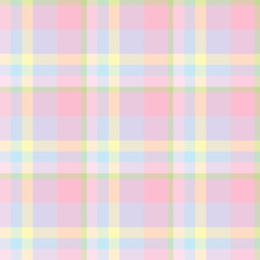 Checkered background in light pink, blue, yellow and green tones. Seamless pattern for your design.