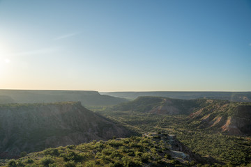 The canyon winds through Palo Duro Canyon State Park near Amarillo, Texas. 