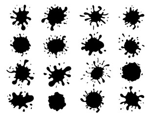 Black ink spots set on white background. Ink illustration. Vector illustration.