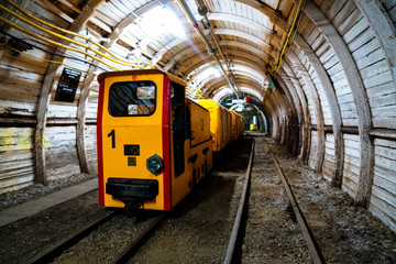 Underground tunnel in a coal mine in Zabrze, Poland. Zabrze is in Upper Silesia region famous for...
