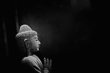 black and white buddha with space for horizontal text, spiritual concept