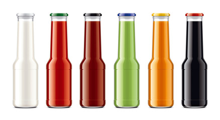 Set of  Colored glass bottles.