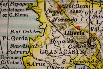 Vintage map of Liberia/Guanacaste Costa Rica. Map is from 