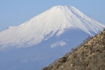 残雪の山稜と富士山