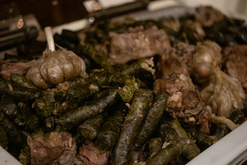 Grape Leaves Filled with Rice and Meat Traditional Syrian and Lebanese Food