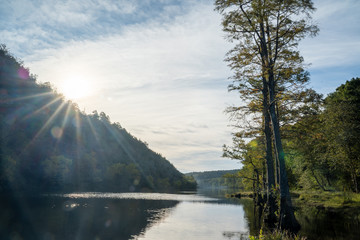 Trees line the waterways of Broken Bow, Oklahoma. 