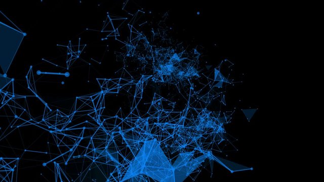 blue particles fly slowly on a black background. Abstract animated background. 3d render