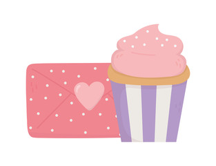 happy valentines day, cupcake and dotted envelope message