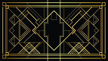 Vector Gatsby Art deco 20's style pattern. Isolated gold illustration of modern early 20th century ornament. Geometric elegant abstract background with glamorous sleek lines with squares