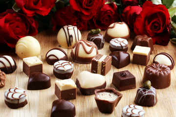 Chocolates Pralines and Roses Perfect Combination for the Woman You Love. Valentines Day