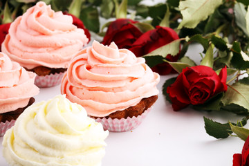 Delicious cupcake for Valentine Day. Love concept cupcakes. For celebrating Valentines Day
