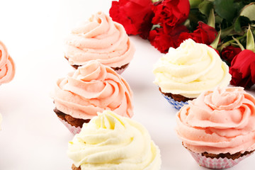 Delicious cupcake for Valentine Day. Love concept cupcakes. For celebrating Valentines Day