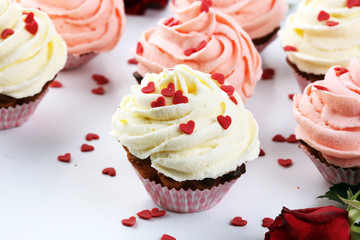 Delicious cupcake for Valentine Day. Love concept cupcakes. For celebrating Valentines Day