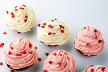 Delicious cupcake for Valentine Day. Love concept cupcakes. For celebrating Valentines Day